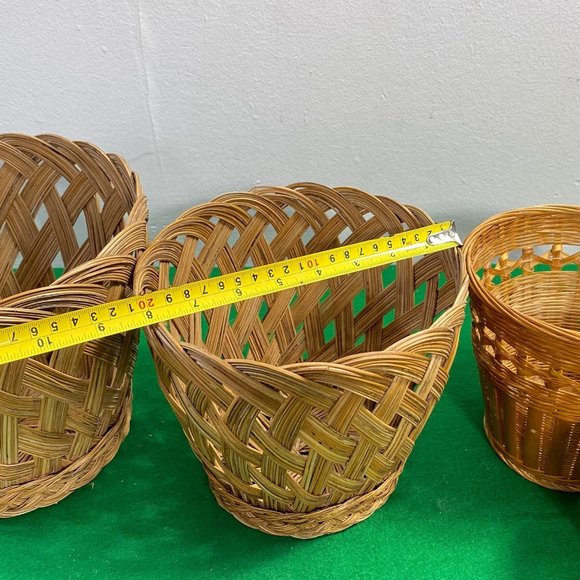 Woven Wicker Planter Basket set of 4, Vintage Bamboo Baskets, Vintage Wicker Bas - Picture 6 of 9